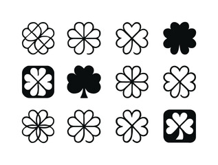 Four-Leaf Clover Logos. Four-leaf clover. Icon set. Set Logo of Four-leaf clover: intertwined leaves. harmonious logo variations of the same emblematic