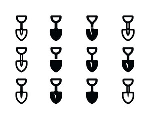 Sandbox Shovel Logos. Sandbox shovel. Icon set. Set Logo of sandbox shovel: mini trowel. harmonious logo variations of the same emblematic concept, each with