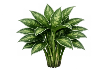 Aglaonema plant with variegated green foliage. Chinese evergreen houseplant or office decoration. Transparent background