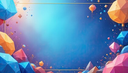 Vibrant geometric shapes in colorful abstract composition with floating elements