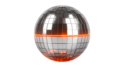 Shiny mirrored sphere with a fiery stripe, isolated on black