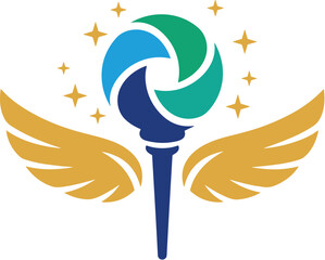 Modern Creative Colorful Shutter Torch with Wings and Stars Icon