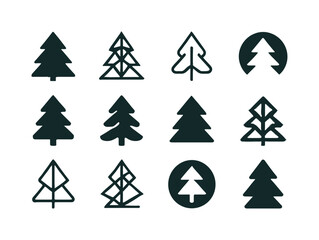 Obraz premium Holiday Icon Variations. Holiday-themed invitation designs. Icon set. Set Logo of holiday-themed invitation designs: winter pine tree. harmonious