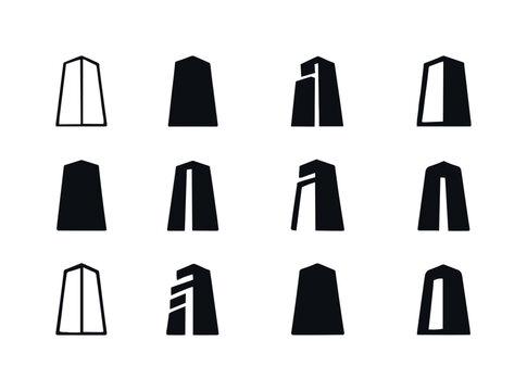 Monolithic Building Logos. Monolithic building. Icon set. Set Logo of monolithic building: solid stone tower. harmonious logo variations of the same emblematic