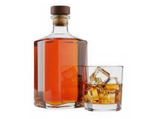 Aged amber whiskey in a decanter with a serving glass