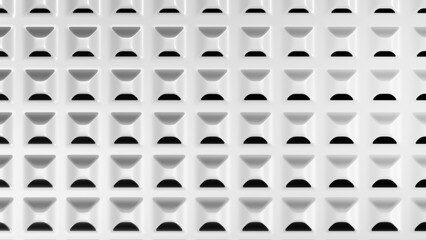 White surface covered with a grid of glassy concave semicircles forming a modern and stylish pattern