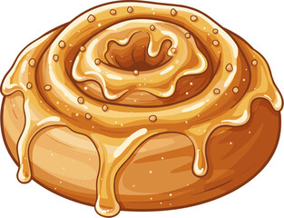 Sweet Delicious Cartoon Cinnamon Roll with Syrup and Sugar Glaze Pastry