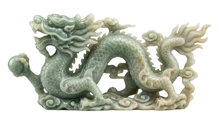 3d rendering traditional chinese green jade dragon statue isolated on white background.