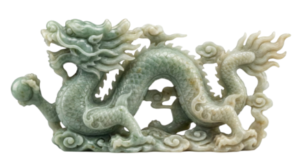 3d rendering traditional chinese green jade dragon statue isolated on white background.