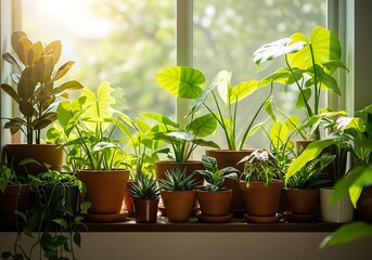 Sunlit indoor plant collection