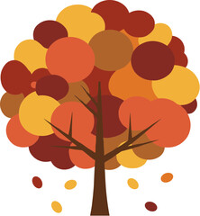 Simple Flat Circle Autumn Tree Illustration with Falling Leaves Design