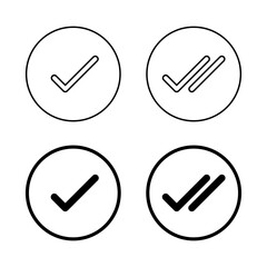 Check mark and double tick icon in circular outline. Sent message symbol