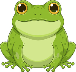 Cute Cartoonish Big Eyed Green Frog Character Illustration for Children
