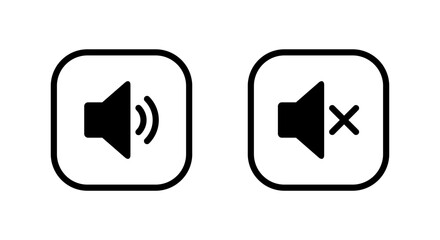 Speaker volume icon in square outline. Sound and mute audio symbol. Loud and silent sign