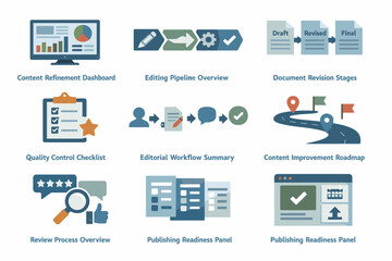 Set of icons for content management and editing processes