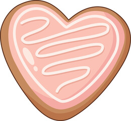 Cute Heart Shaped Cookie with Pink Icing and White Swirl Frosting Illustration for Valentine's Day