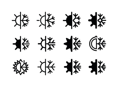 Thermostat Logo Variations. Adjusting the thermostat. Icon set. Set Logo of Thermostat adjustment: sun and snowflake. harmonious logo variations of the same