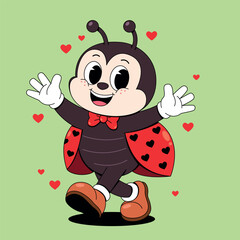 Cartoon Ladybug with Hearts