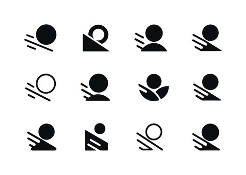 Rolling Hill Logos. Rolling down the hill. Icon set. Set Logo of rolling down the hill: bouncing motion lines. harmonious logo variations of the same