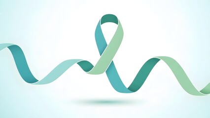 Teal and green ribbon twisting together in a wavy pattern on a light blue background