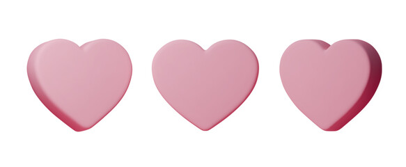 Set 3D pink heart icon. Perfect Valentine's Day love symbol for social media posts, romantic greeting cards, and festive party decorations.