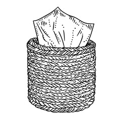 Obraz premium Handcrafted Rope Tissue Holder - Aesthetic Functional Wall Decoration | Clean, isolated vector art for creative projects.