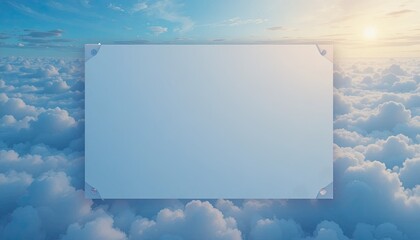 Serene sky view with blank sign above fluffy white clouds