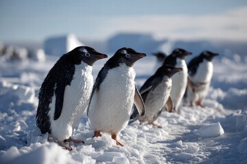 Obraz premium Penguins on the snow penguin, bird, animal, wildlife, wild, antarctic, antarctica