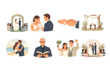 Fototapeta premium Romantic wedding ceremony illustrations with various scenes