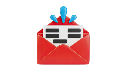 3D Red Envelope with Document and Blue Splashes