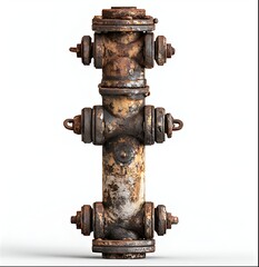 old rusty pipes total white background, long vertical mechanic column