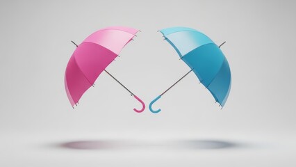 Vibrant pink and blue umbrellas in heart shape