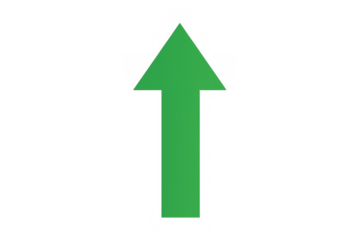 Bright green upward arrow symbolizing progress, growth, and success on transparent background for business or digital use