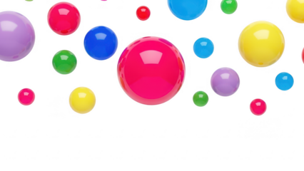 Colorful abstract bubbles and spheres floating in space with a transparent background, conveying fun and dynamism