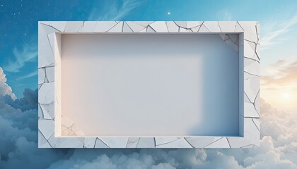 Marble frame with empty space on cloudy sky background