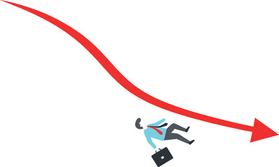 Fototapeta premium Businessman falling downward with red arrow vector illustration financial loss failure decline risk concept isolated