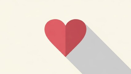 Red heart symbol with long shadow on cream background