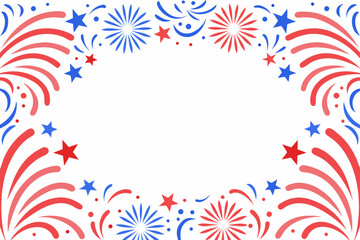 Festive patriotic fireworks display with red white and blue starbursts