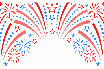 Red white and blue fireworks display forming an arch shape