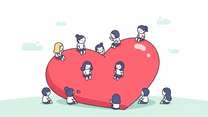 People sitting on and around a large heart
