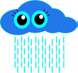 Adorable rainy cloud character with expressive eyes flat vector weather design.