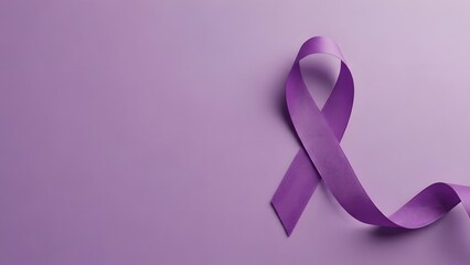 Symbol of awareness and support a textured purple ribbon against a soft lavender background, representing various causes like alzheimers, domestic violence, or pancreatic cancer awareness