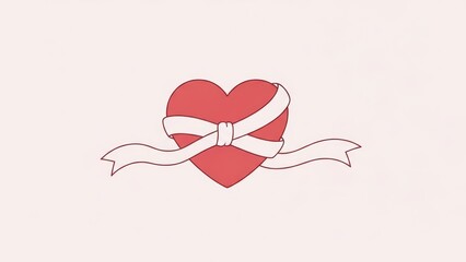 Charming heart symbol with elegant white ribbon tied in bow