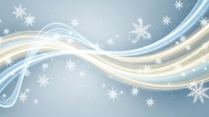 Snowflakes and swirling light trails on blue background falling snow winter