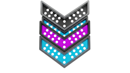 Chevron shape with colored dots, stacked and descending