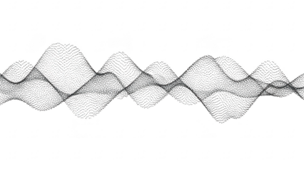 Abstract illustration of a flowing wave pattern made up of small intricate dots and lines in black on a plain transparent background