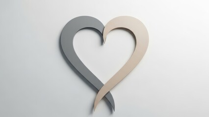 Intertwined heart shapes in gray and beige on white background