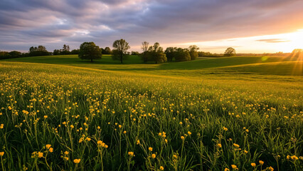 Serene meadow with wildflowers at sunset 1.