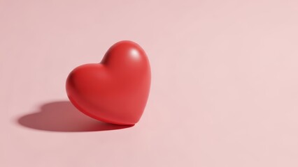Vibrant red heart on soft pink background with shadow