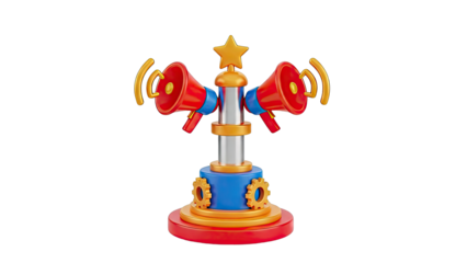 3D Rendering of a Double Megaphone with Star and Gears
